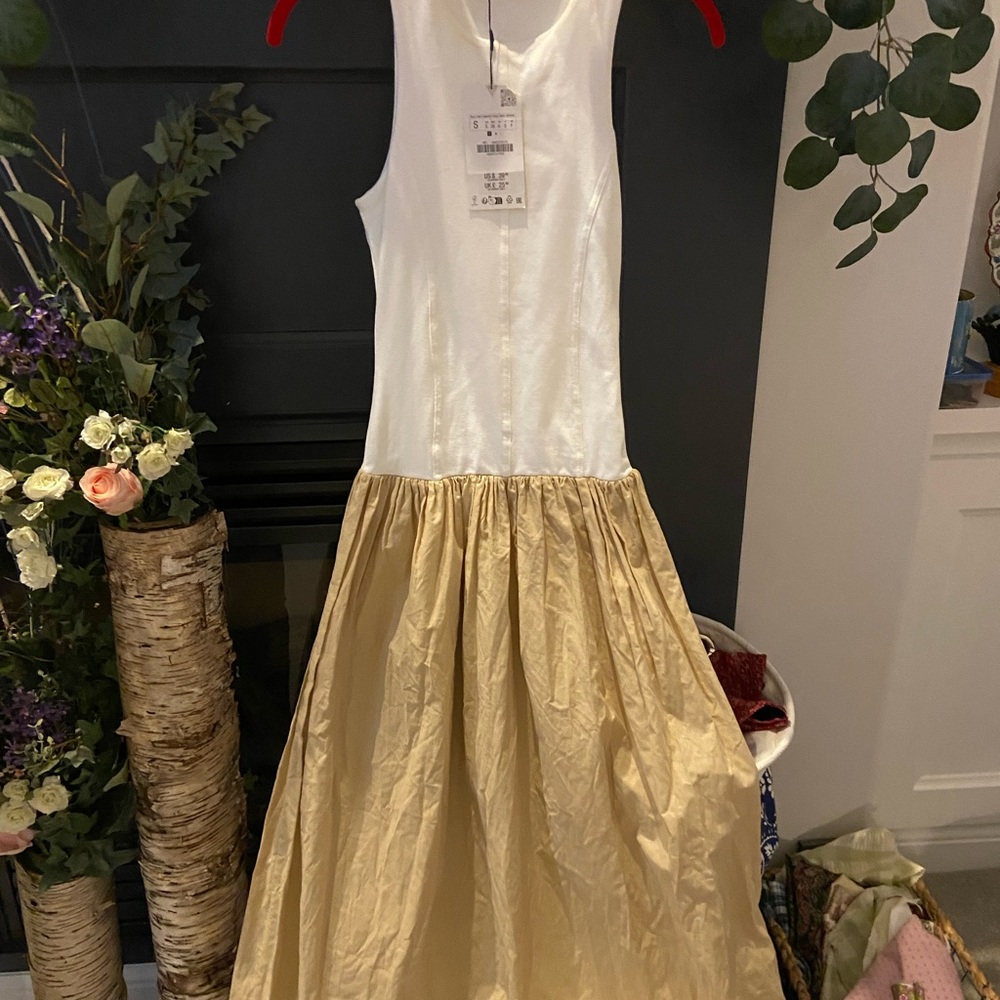 Zara White and Tan cotton Dress
